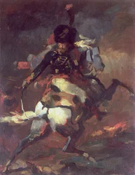 Oficial de los Cazadores cargando a caballo