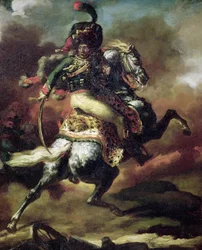 Oficial de húsares cargando a caballo