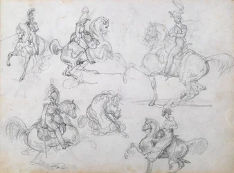 Jinetes en caballos galopantes