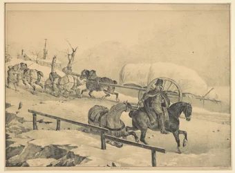 Carro de caballos subiendo una cuesta (Un carretero y un postillón en una ladera)