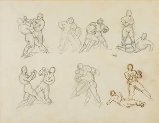 Siete bocetos de parejas de boxeadores