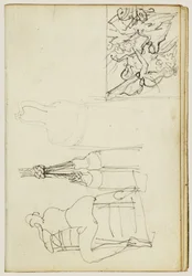 Borlas, figura sentada detrás de una silla, boceto en miniatura de «El cazador a la carga»