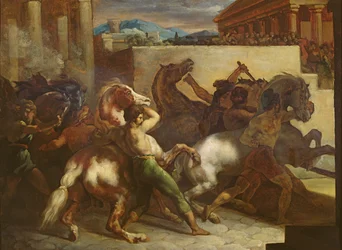 La carrera de caballos salvajes en Roma, c. 1817