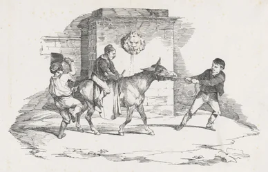Tres niños jugando con un burro (Three Children Playing with a Donkey)