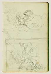 Dos estudios compositivos de una caza de leones