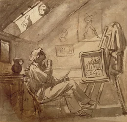 Joven pintor en su estudio