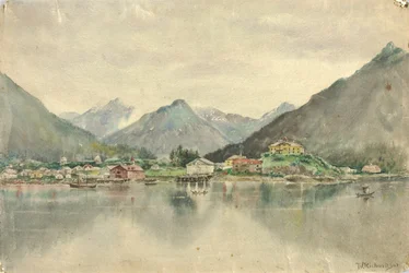 Sitka desde las islas, mostrando el castillo ruso, 1888