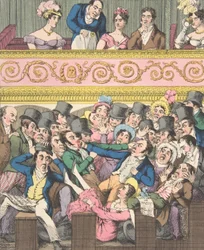 Placeres Teatrales, Placa 2: Contendiendo por un Asiento, ca. 1835