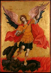 archange Saint Michel - El Arcángel Miguel - Peinture (icone) de Theodore Poulakis (1622-1692) - Segunda mitad del siglo XVII - Témpera sobre tabla - 76x54,3 - Museo Benaki, Atenas