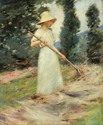 Niña rastrillando heno, c.1890 (óleo sobre lienzo)