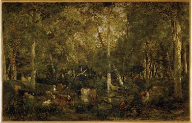 Le Vieux Dormoir du Bas-Breau", una parte del bosque de Fontainebleau (pintura sobre lienzo)
