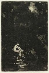 Una ninfa bañándose, luz de luna