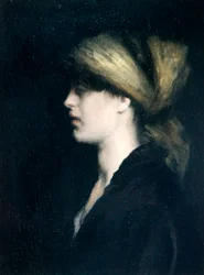 Claroscuro, un perfil, la bufanda dorada, c.1900