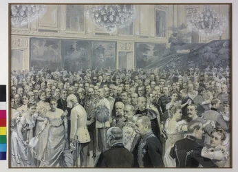 El emperador Francisco José saluda a Francisca, condesa de Sternberg-Larisch, y a María Teresa, condesa de Harrach Taxis