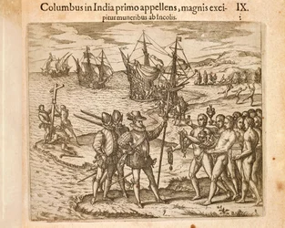 Cristóbal Colón desembarcando en la isla de Guanahani (San Salvador), 12 de octubre