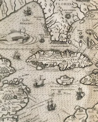 Isla de Cuba, Florida y Golfo de México, grabado de Historia de los grandes viajes americanos