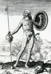 Hombre Pictish sosteniendo una Cabeza Humana
