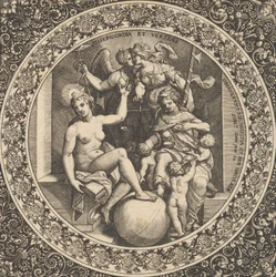 Escena con Misericordia y Veritas en un círculo en el centro, 1580-1600