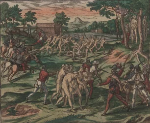 Los esclavos intentan superar a sus dueños españoles, pero son capturados y colgados de los árboles, 1595