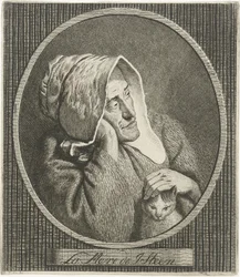Anciana con gato La Mere de J. Steen (título sobre el objeto)