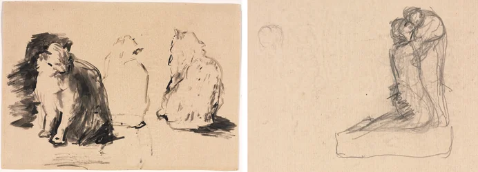 Gatos (anverso); Bosquejo de dos figuras abrazándose (verso)
