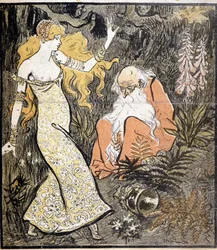 Merlín y Viviane ("Brocéliande") - por Steinlen