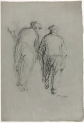 Dos hombres trabajando, vista trasera