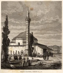 La mezquita de Giaour-Meidan (Giaour Meidan) en Trebisonda, la actual Trabzon en la costa turca del mar Negro, que fue una iglesia bizantina, grabada según un dibujo del narrador, ilustrando un viaje al Lazistán y Armenia, de 1869, por