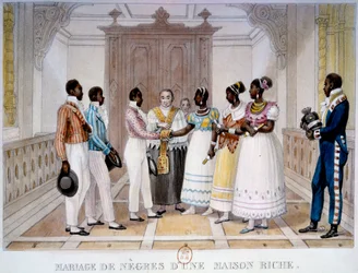 Boda de una casa rica Litografía de Thierry Freres a partir de "Voyage Picturesque et Historique au Brasil" de Jean Baptiste Debret (1768-1848) 1839 París, B.N.