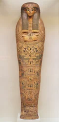 Ataúd egipcio de una persona no identificada decorado con escenas rituales, c.1050 a.C.