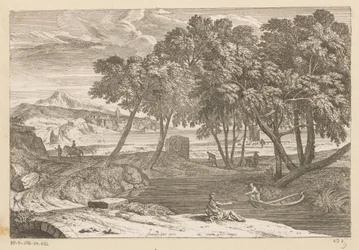 Paisaje arcádico con un pescador en un bote Suite de Paysages (título de la serie)