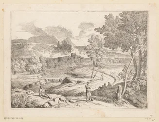 Paisaje arcádico con figuras a lo largo de un camino junto a un arroyo Suite de Paysages (título de la serie)