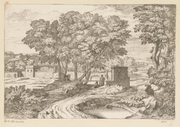 Paisaje arcádico con dos mujeres junto a una fuente Suite de Paysages (título de la serie)