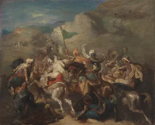 Batalla de jinetes árabes en torno a un estandarte