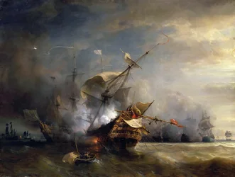 La batalla naval cerca de Lizard Point, Cornualles el 21 de octubre de 1707