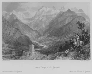 Castillo y Valle de Oo, Pirineos (grabado)