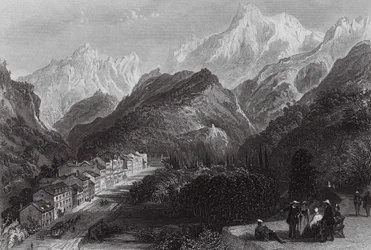 Eaux Bonnes, en los Pirineos (grabado)