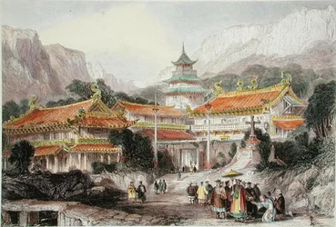 El Gran Templo en Poo-Too, Islas Chusan, c.1850