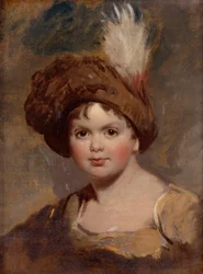 Retrato de un joven con traje marrón y sombrero de plumas (boceto) (óleo sobre lienzo)