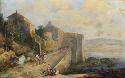 Escenas costeras mediterráneas (óleo sobre lienzo)