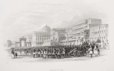 Calcuta, la Explanada, grabado por E. Radclyffe, de 