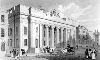 El Ayuntamiento de Manchester, grabado por Richard Winkles, 1829
