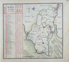 Kent, lámina 39r, de A Compleat Sett of Mapps of England and Wales in General..., 1724