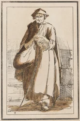 Cuarenta impresiones litográficas de dibujos de paisajes de Thomas Barker, seleccionadas de sus estudios de figuras rústicas según la naturaleza: [Anciana en capa con las manos entrelazadas]