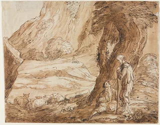 Paisaje con ovejas y dos pastores