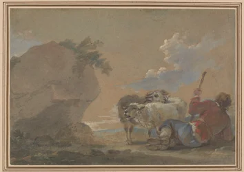 Paisaje con pastor y ovejas