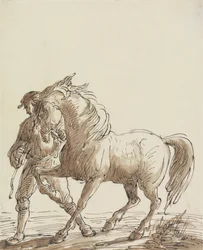 Hombre guiando un caballo