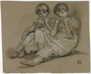 Dos chicas tocando peines (recto); Boceto de mujer sentada con fragmento de otra figura (verso)