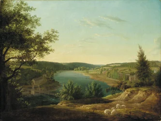 Vista del Puente de la Cadena y las Cataratas del Schuylkill, a cinco millas de Filadelfia