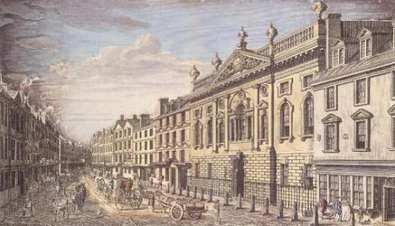 Ironmongers Hall y Fenchurch Street, grabado, después de I. Donawell, c.1750